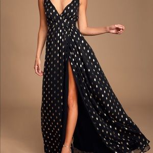 Lulus Galaxy Lights Black and Gold Maxi Dress
